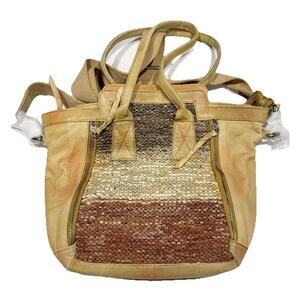 Free People Women Cow Hide Woven Twill Slouchy Crossbody Shoulder Bag Brown